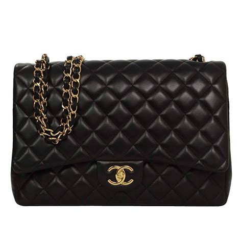 chanel black quilted lamb maxi classic flap coco bag